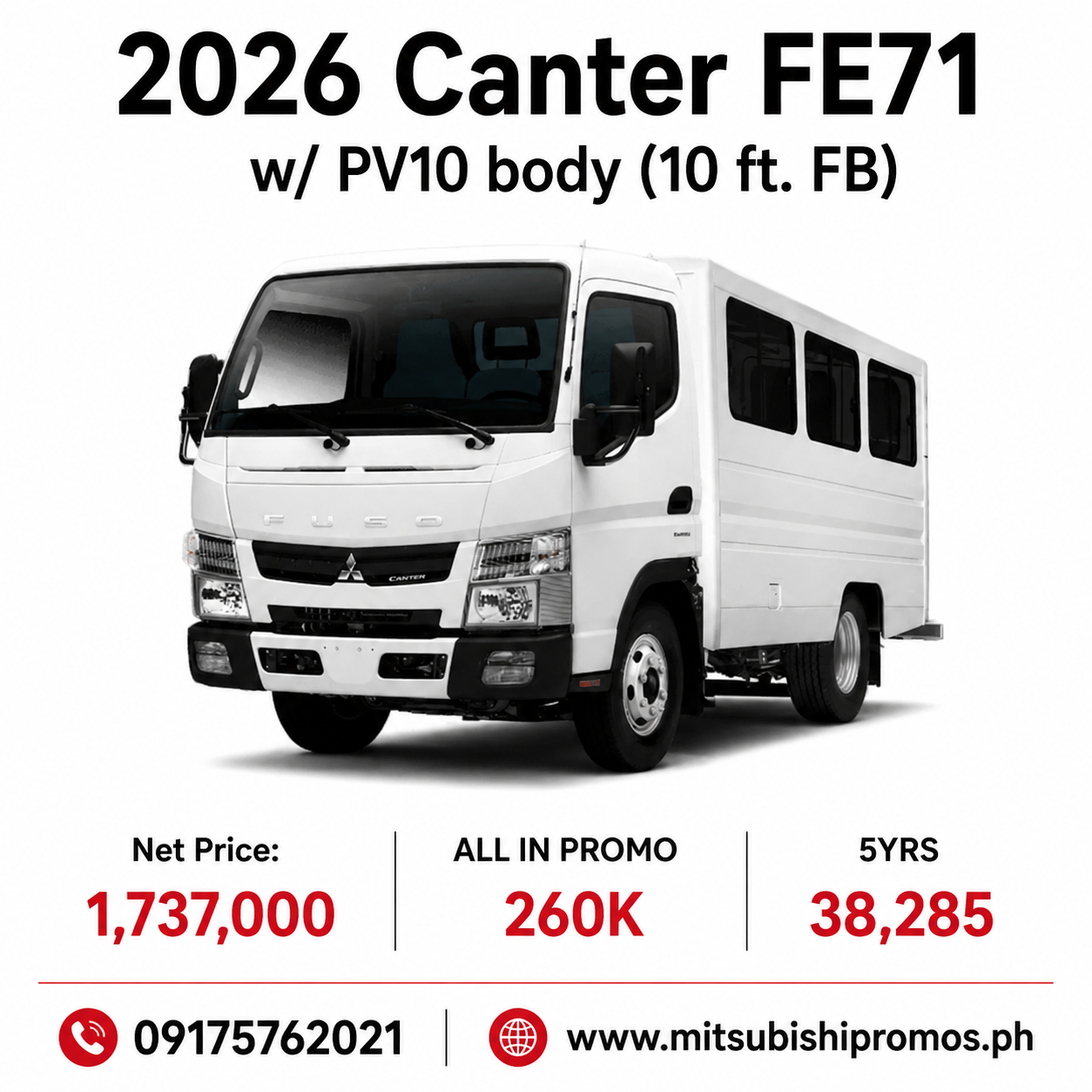2026 CANTER FE71 10FT FB BODY NO AC M/T 
